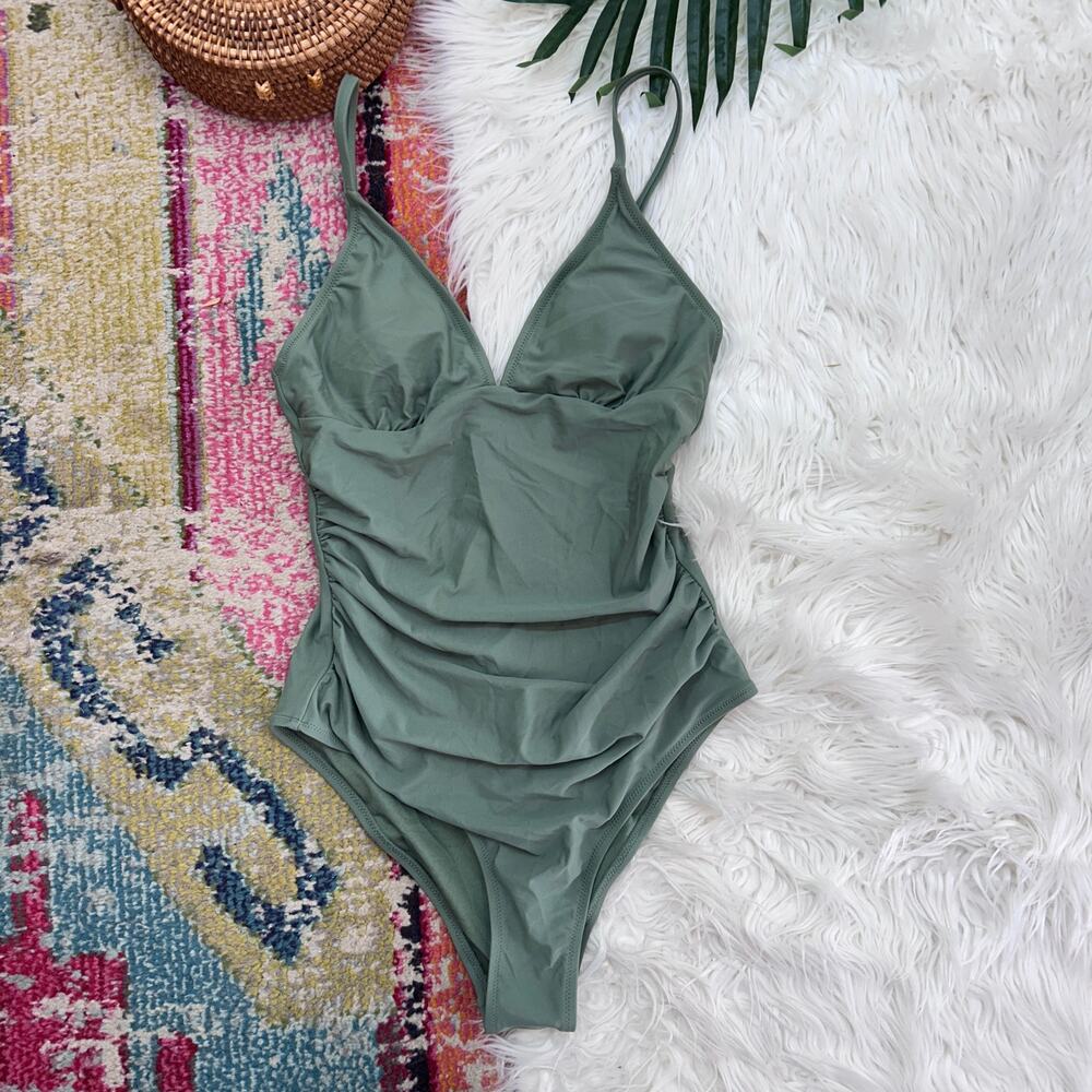 NEW Cupshe Green One Piece Swimsuit Small Cinched Padded